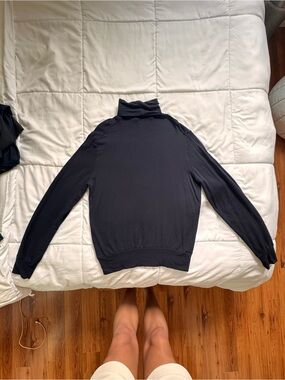 Men's Black Turtleneck Sweater - Lightweight Rib Trim